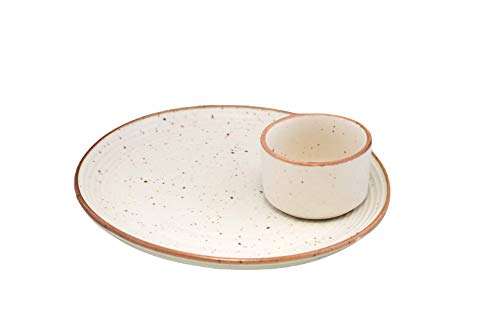 Freakway Floral Ceramic Handmade Set of 4 Pieces (2 Dinner Plates 10" Diameter with 2 Chutnery Bowls) Serving Dip/Bowl-Set of 4 Pieces (Dishwasher & Microwave Safe)
