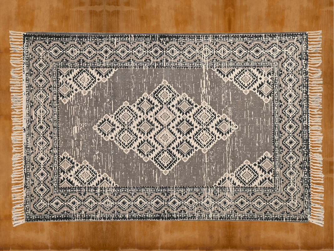 Cotton Printed Rugs, Indian Dhurrie, Screen Print, Living Room, Organic Vegetable Dye 4×6ft Handmade, Flat Weave, Carpet, Bohemian, Damask pattern #11044B